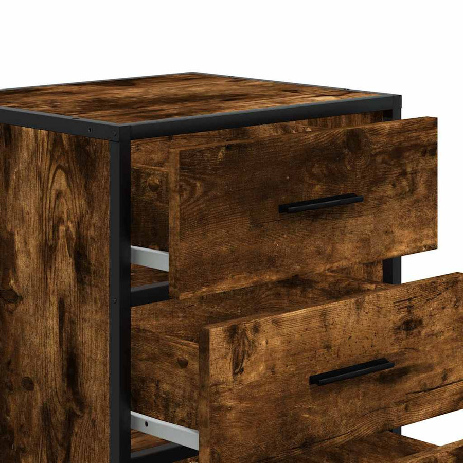 Nachtkastje 40x34,5x60 cm bewerkt hout en metaal gerookt eiken