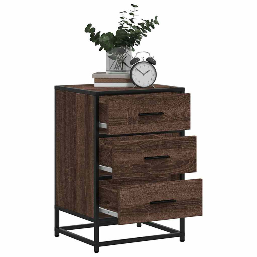 Nachtkastje 40x34,5x60 cm bewerkt hout&metaal bruin eikenkleur