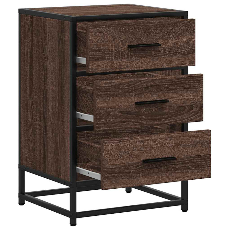 Nachtkastje 40x34,5x60 cm bewerkt hout&metaal bruin eikenkleur