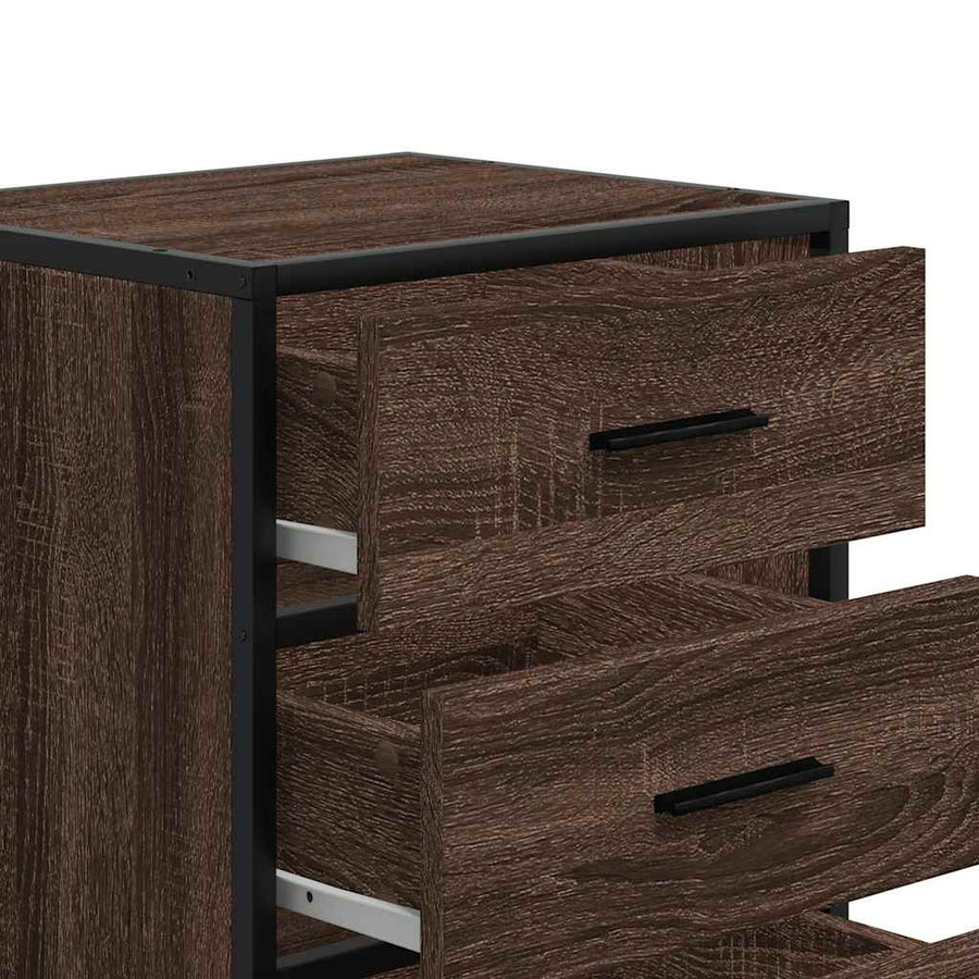 Nachtkastje 40x34,5x60 cm bewerkt hout&metaal bruin eikenkleur