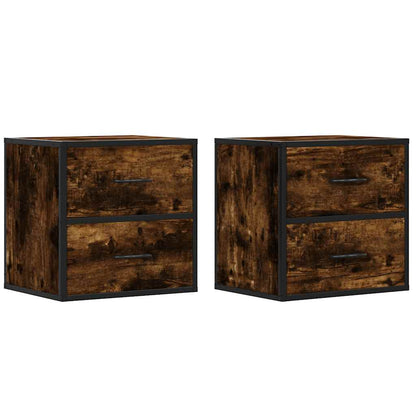 Nachtkastjes 2st wandgemonteerd 40x31x39,5cm gerookt eikenkleur