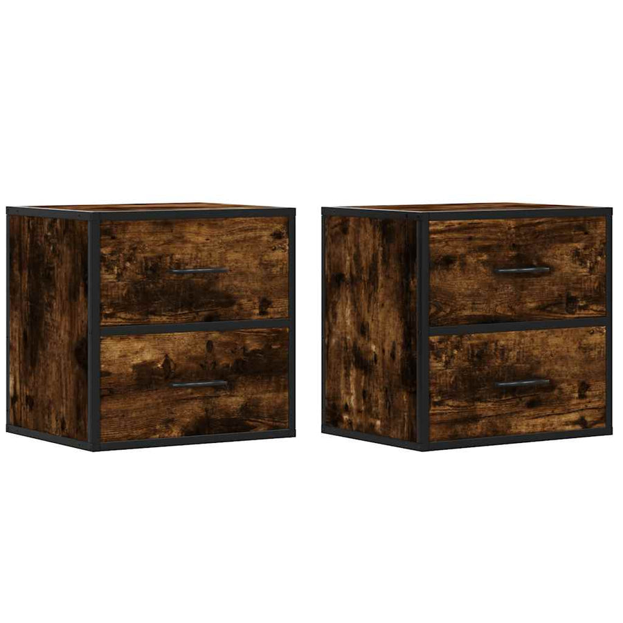 Nachtkastjes 2st wandgemonteerd 40x31x39,5cm gerookt eikenkleur