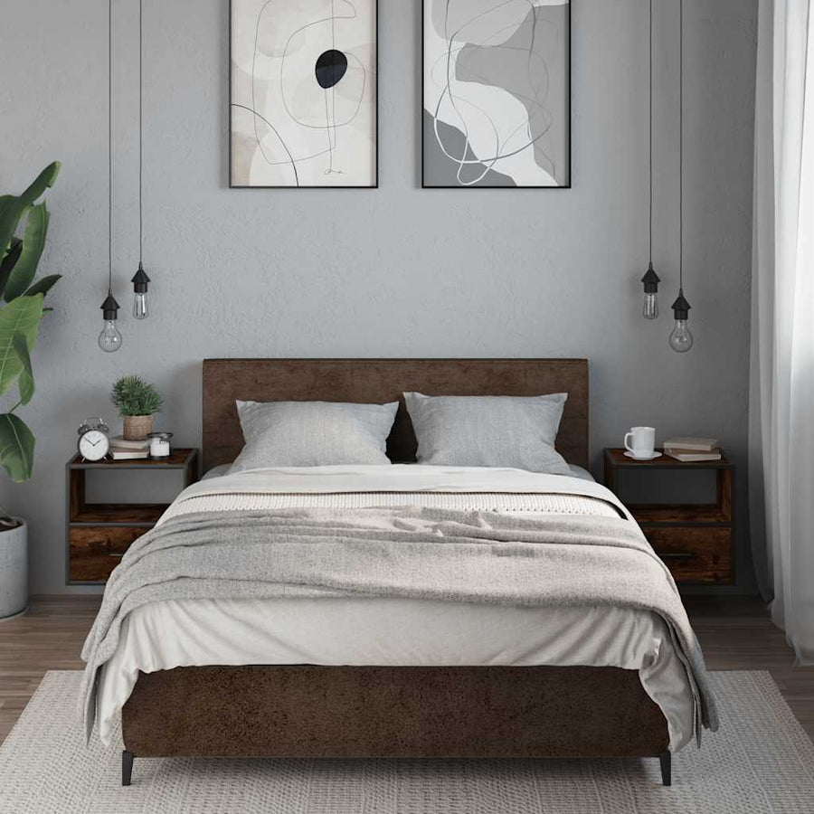 Nachtkastjes 2st wandgemonteerd 40x31x39,5cm gerookt eikenkleur