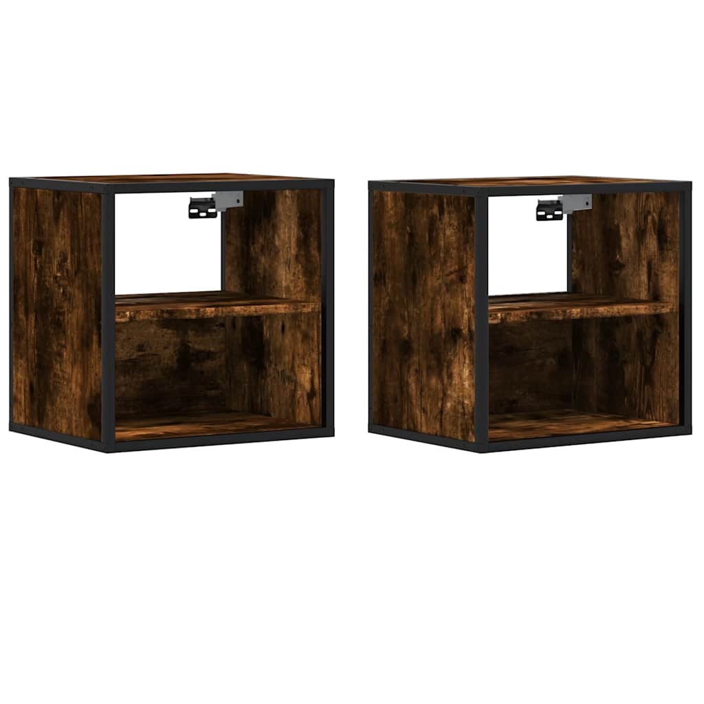 Nachtkastjes 2st wandgemonteerd 40x31x39,5cm gerookt eikenkleur