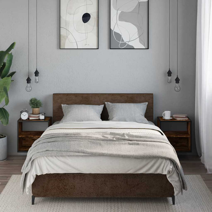 Nachtkastjes 2st wandgemonteerd 40x31x39,5cm gerookt eikenkleur