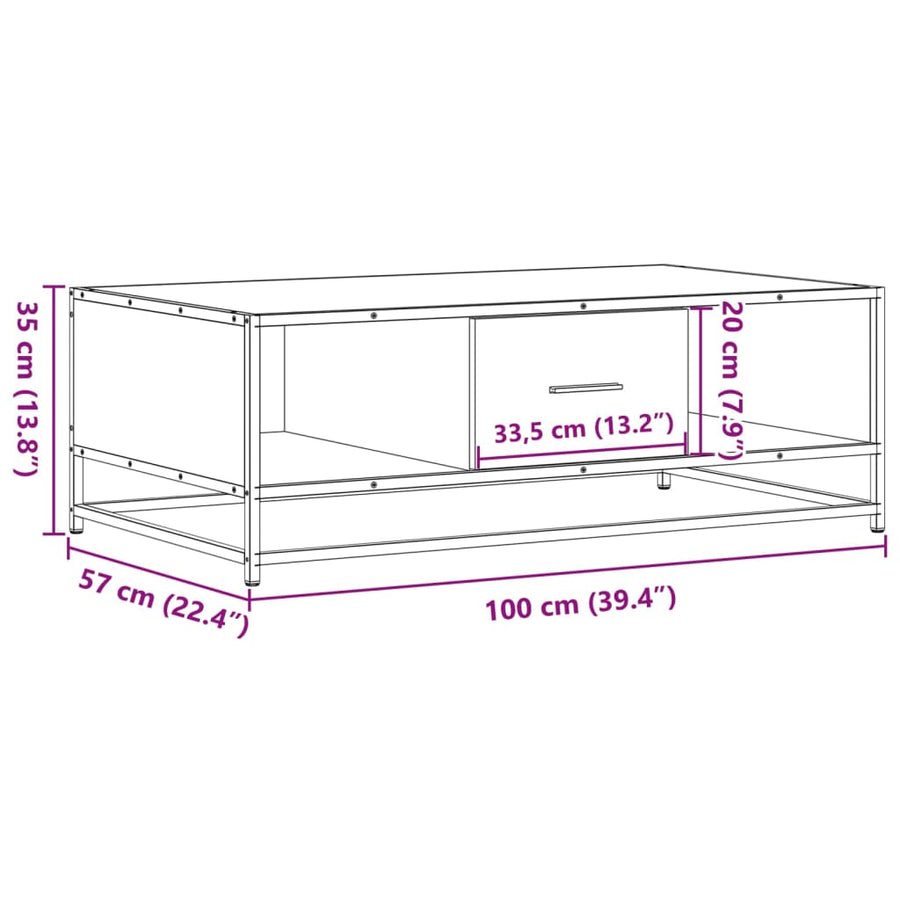 Salontafel 100x57x35 cm bewerkt hout en metaal zwart