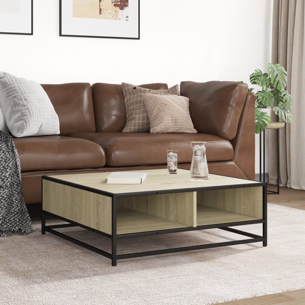 Salontafel 80x80x30 cm bewerkt hout en metaal sonoma eikenkleur