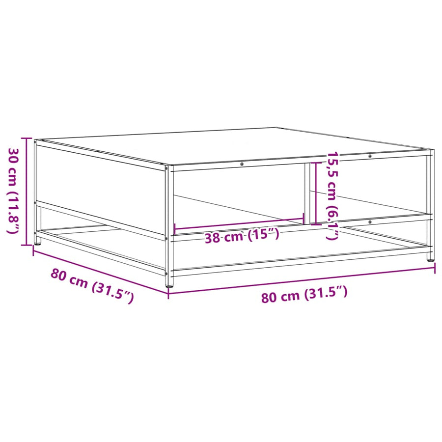 Salontafel 80x80x30 cm bewerkt hout en metaal gerookt eiken