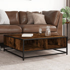 Coffee table 80x80x30 cm distressed wood and metal smoked oak