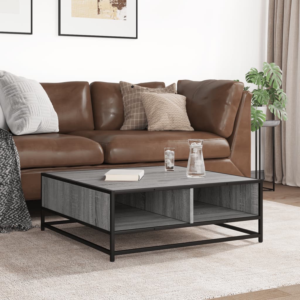 Salontafel 80x80x30 cm bewerkt hout en metaal grijs sonoma