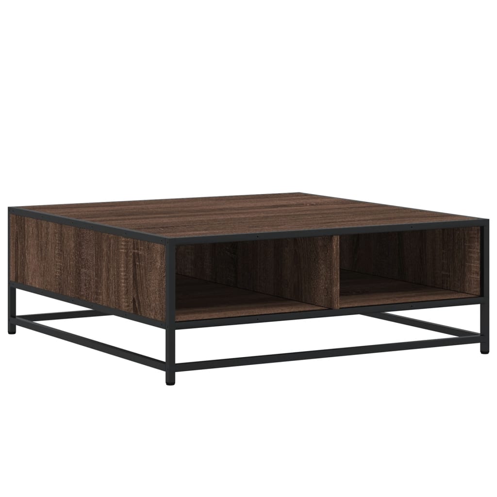 Salontafel 80x80x30 cm bewerkt hout en metaal bruin eikenkleur