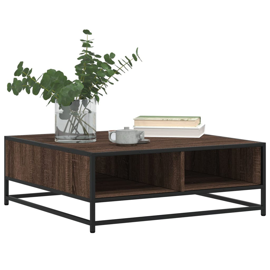 Salontafel 80x80x30 cm bewerkt hout en metaal bruin eikenkleur