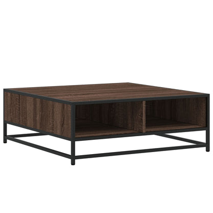 Salontafel 80x80x30 cm bewerkt hout en metaal bruin eikenkleur