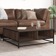 Coffee table 80x80x30 cm treated wood and metal brown oak color
