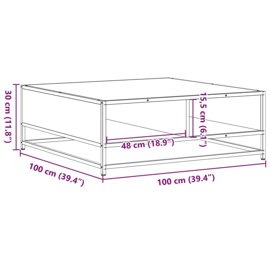 Salontafel 100x100x30 cm bewerkt hout en metaal zwart