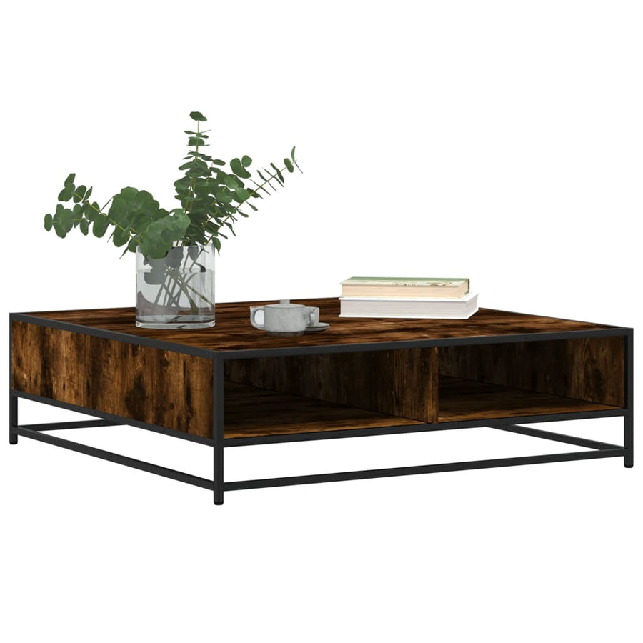 Salontafel 100x100x30 cm bewerkt hout en metaal gerookt eiken