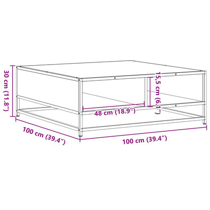 Salontafel 100x100x30 cm bewerkt hout en metaal gerookt eiken