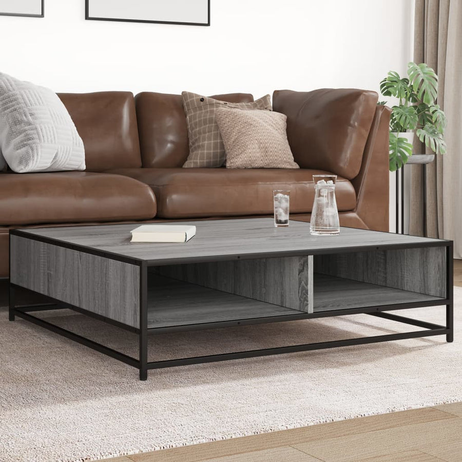 Salontafel 100x100x30 cm bewerkt hout en metaal grijs sonoma