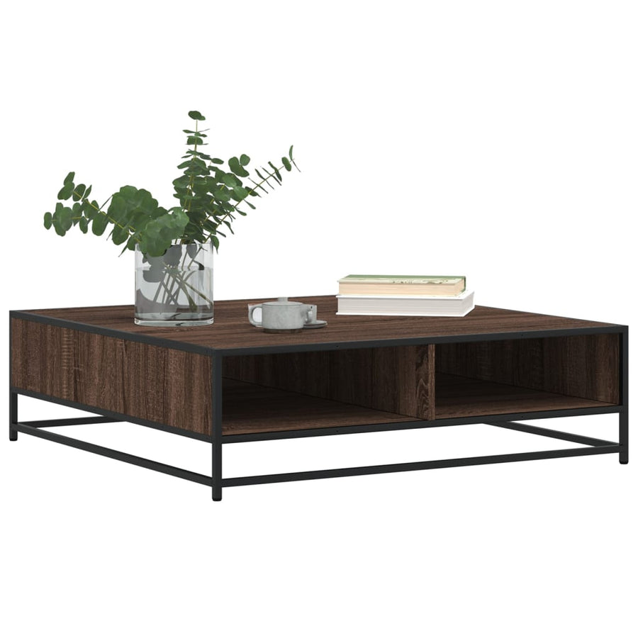 Salontafel 100x100x30 cm bewerkt hout en metaal bruin eiken