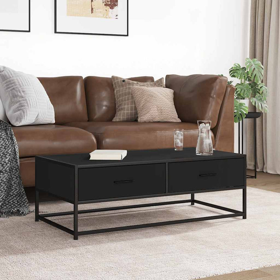 Salontafel 100x50x35 cm bewerkt hout en metaal zwart