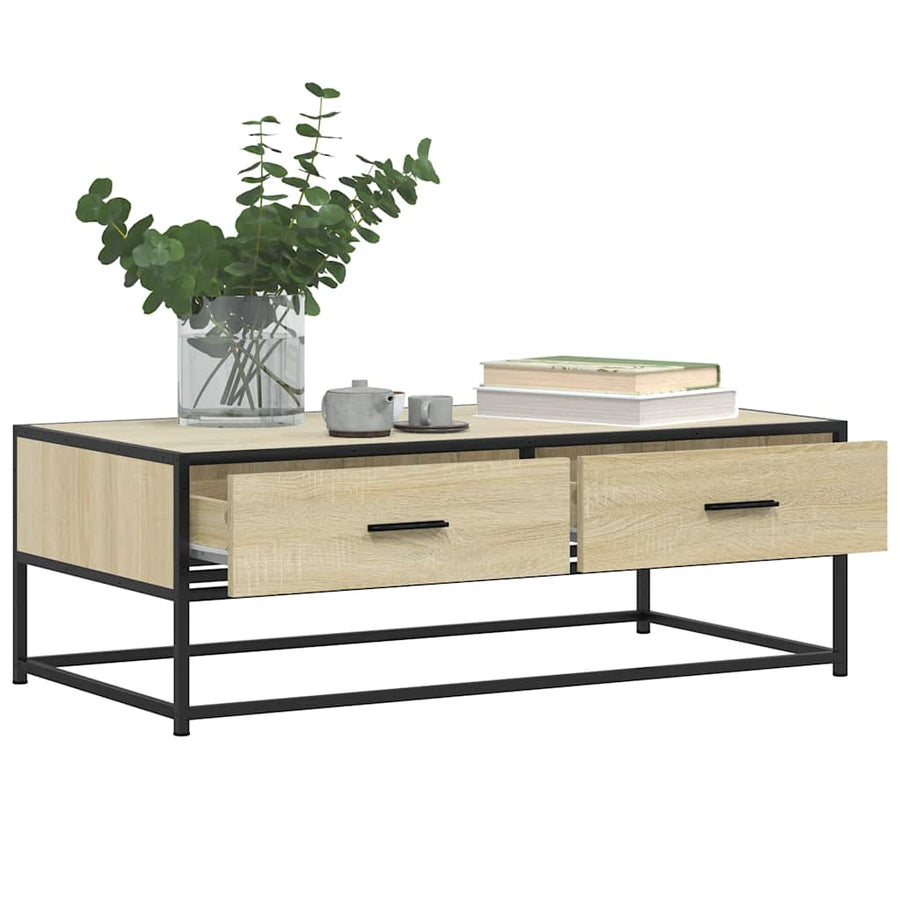 Salontafel 100x50x35 cm bewerkt hout en metaal sonoma eiken