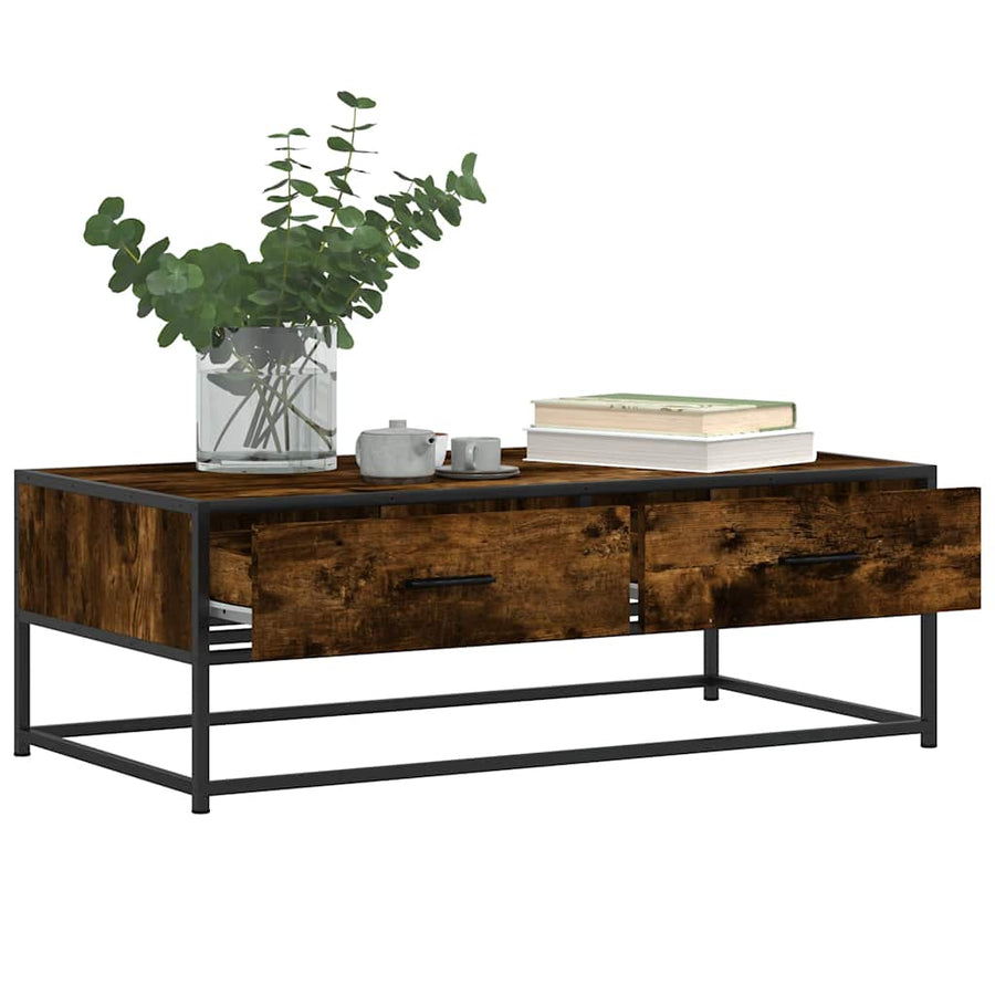 Salontafel 100x50x35 cm bewerkt hout en metaal gerookt eiken