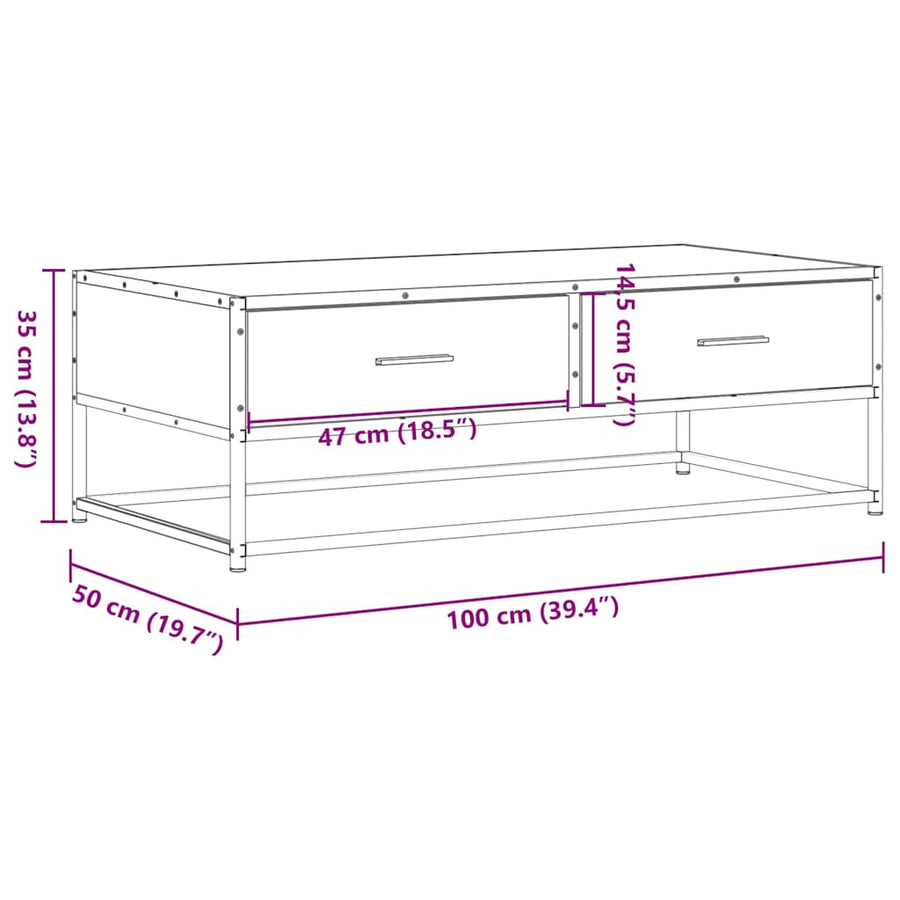 Salontafel 100x50x35 cm bewerkt hout en metaal gerookt eiken