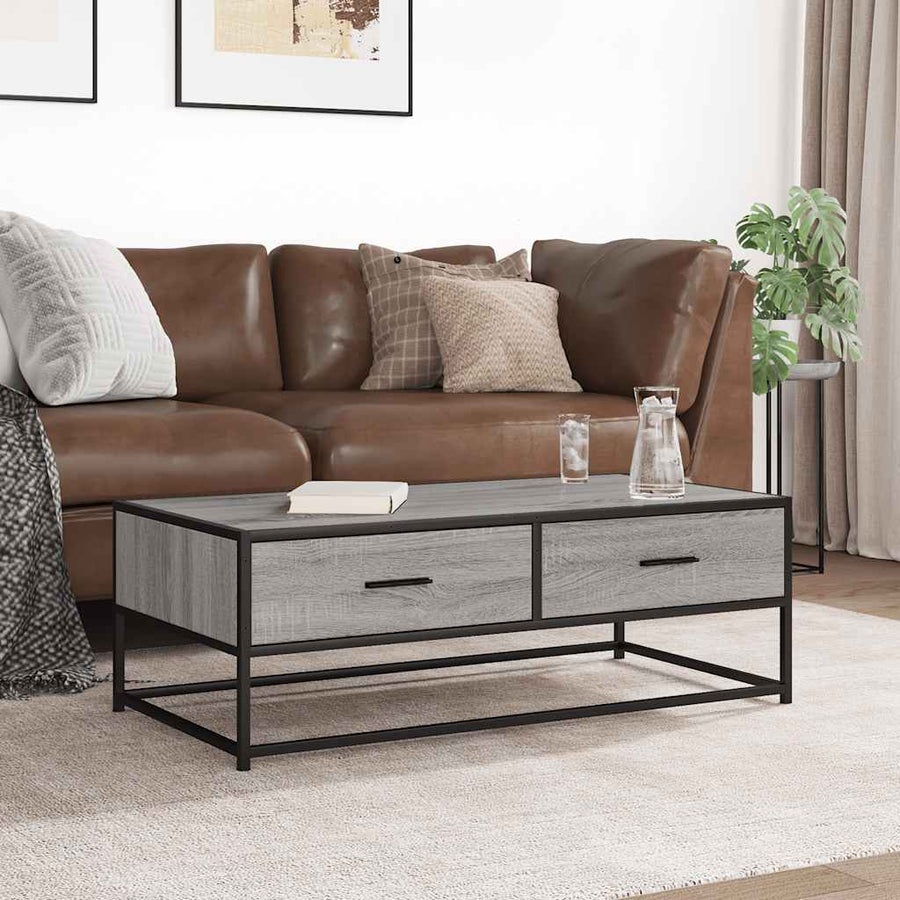Salontafel 100x50x35 cm bewerkt hout en metaal grijs sonoma