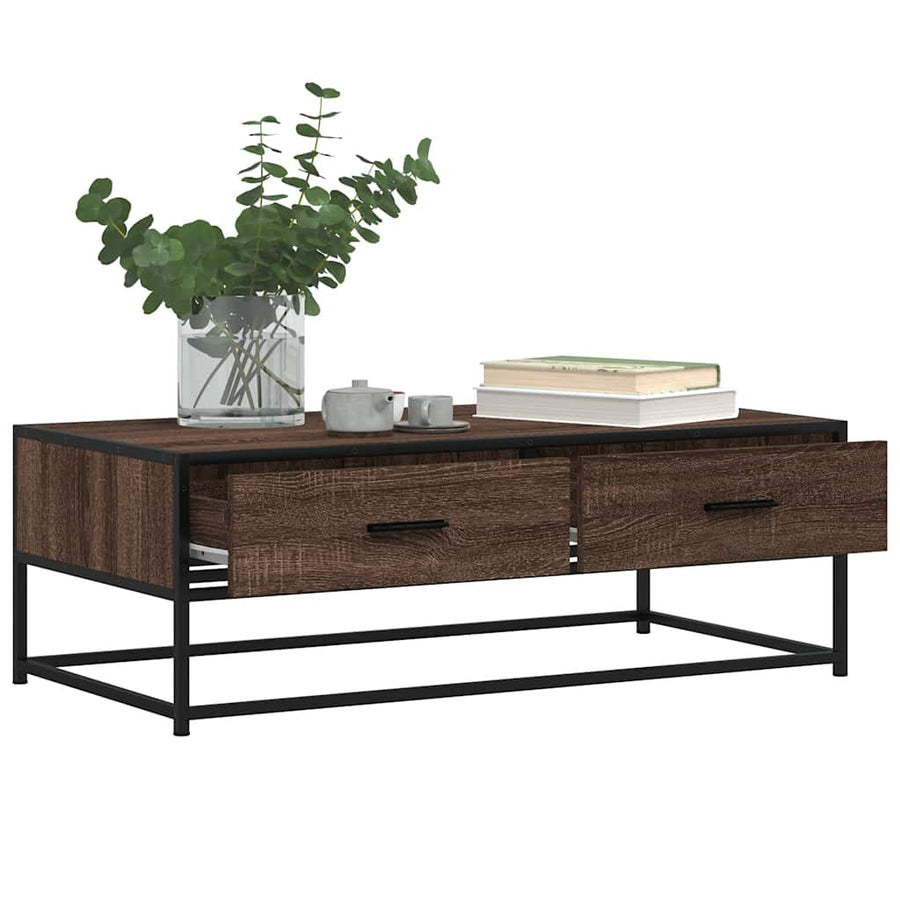 Salontafel 100x50x35 cm bewerkt hout en metaal bruin eikenkleur