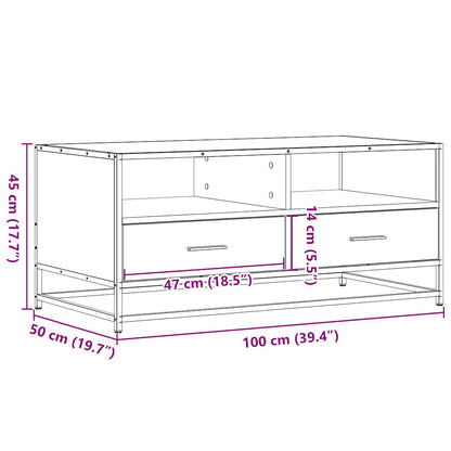 Salontafel 100x50x45 cm bewerkt hout en metaal zwart