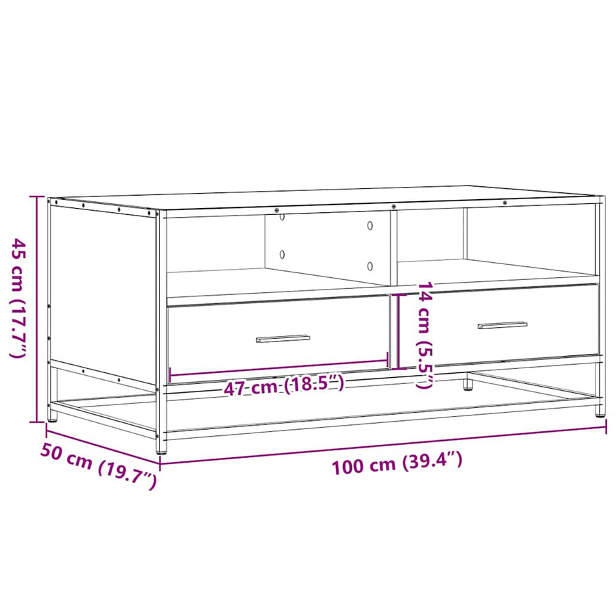 Salontafel 100x50x45 cm bewerkt hout en metaal zwart