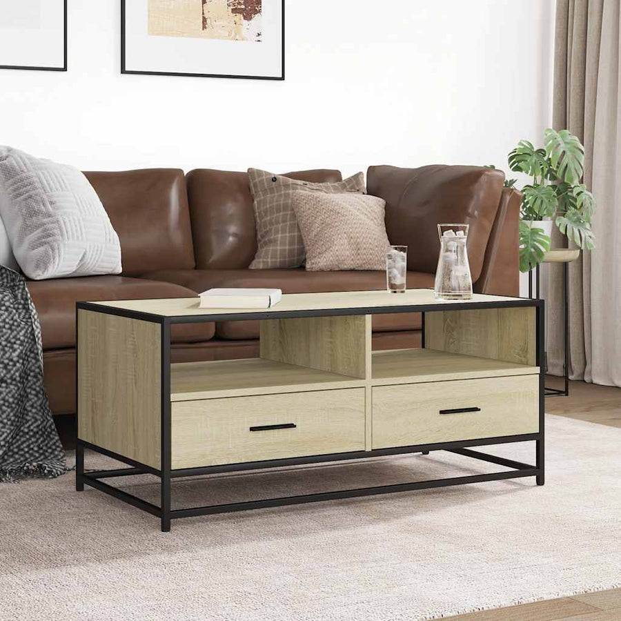 Salontafel 100x50x45 cm bewerkt hout en metaal sonoma eiken