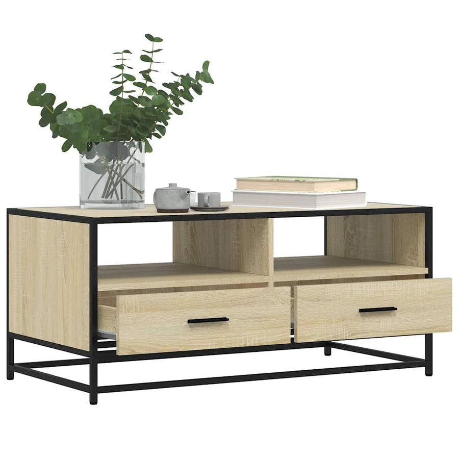 Salontafel 100x50x45 cm bewerkt hout en metaal sonoma eiken