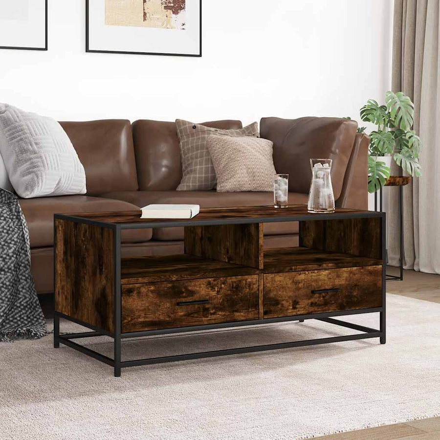 Salontafel 100x50x45 cm bewerkt hout en metaal gerookt eiken