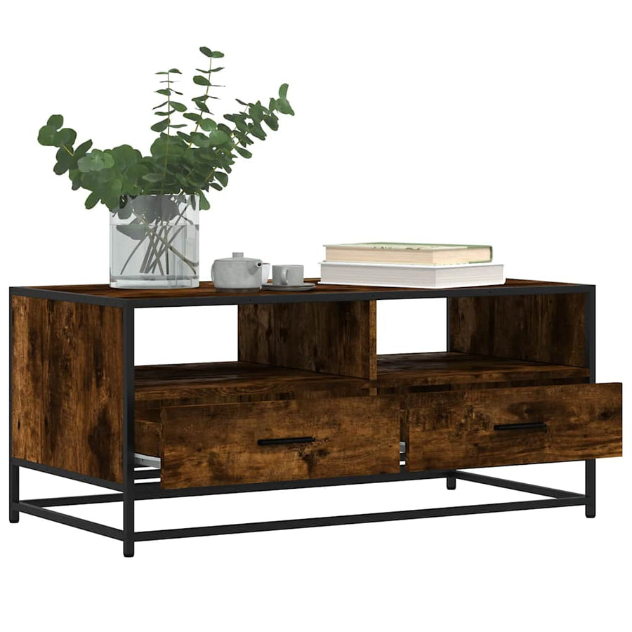 Salontafel 100x50x45 cm bewerkt hout en metaal gerookt eiken