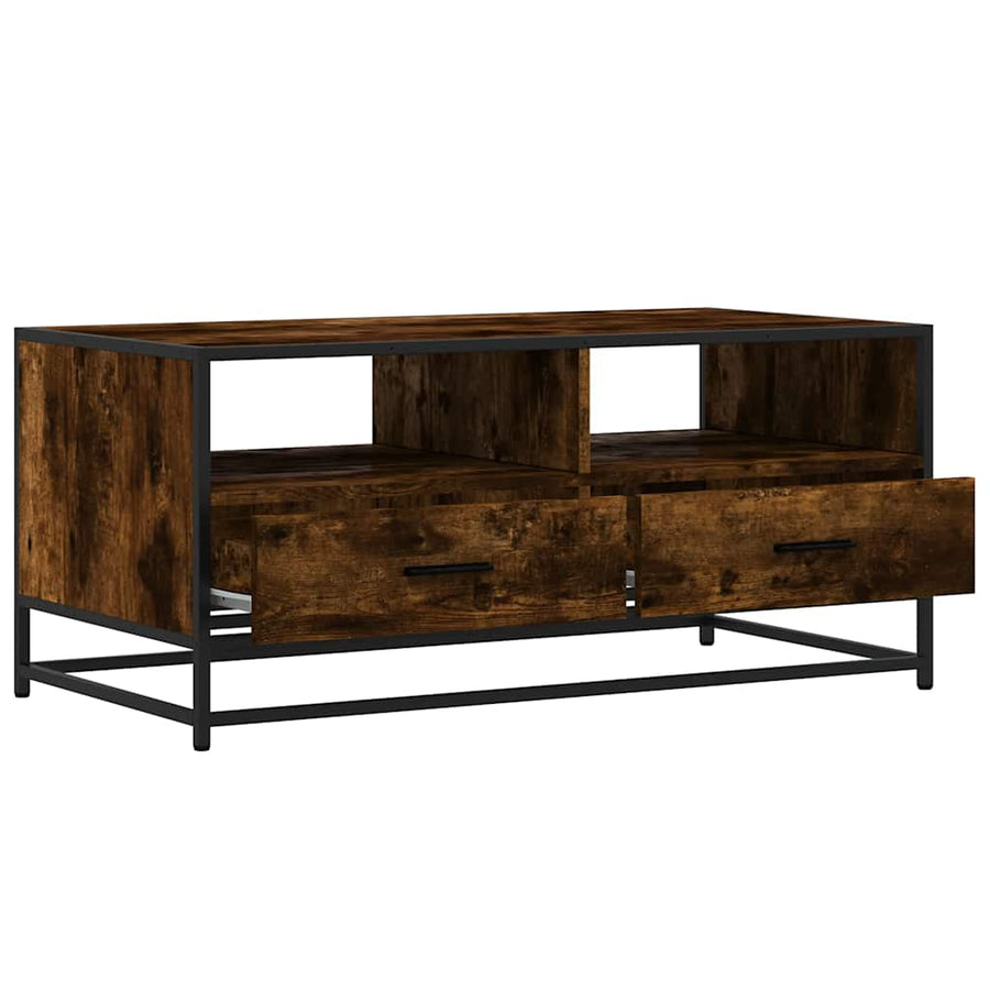 Salontafel 100x50x45 cm bewerkt hout en metaal gerookt eiken