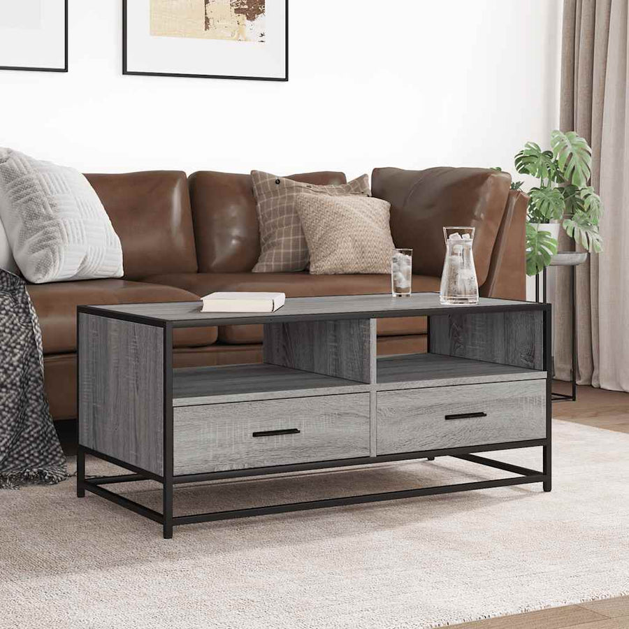 Salontafel 100x50x45 cm bewerkt hout en metaal grijs sonoma