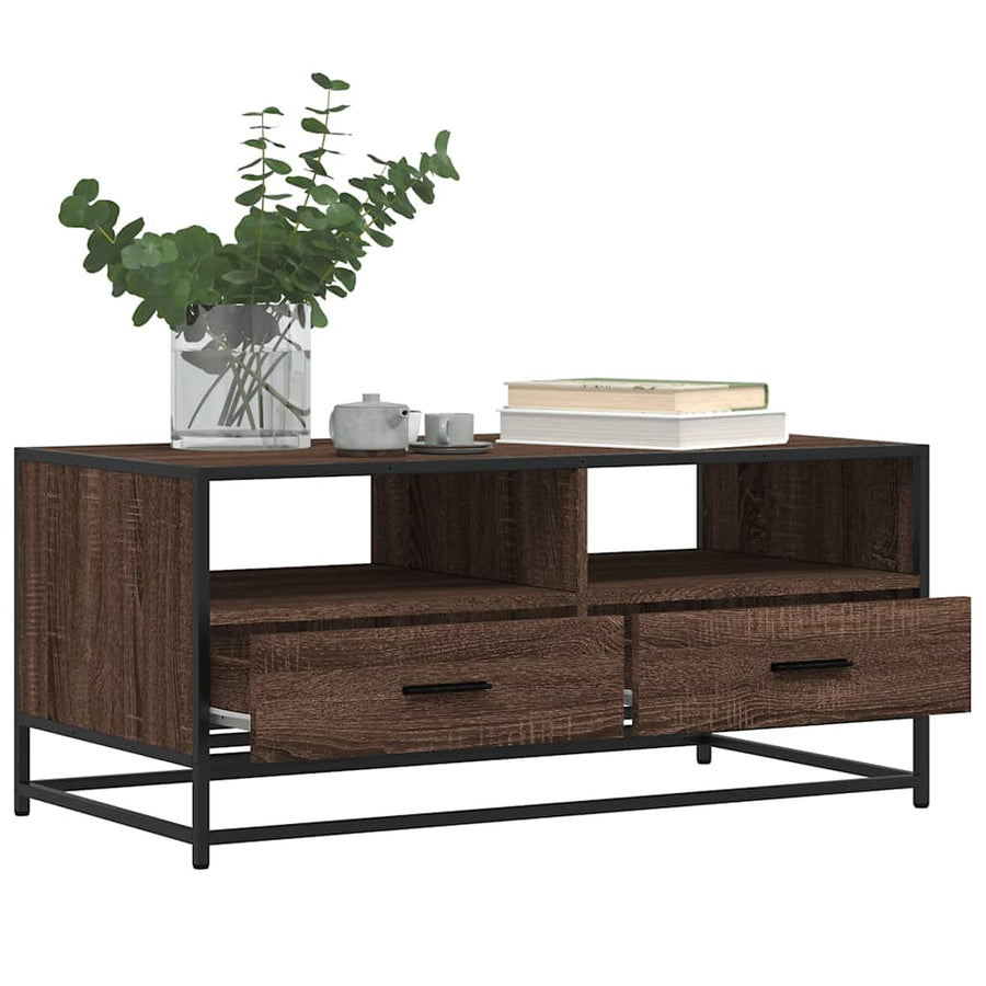 Salontafel 100x50x45 cm bewerkt hout en metaal bruin eikenkleur