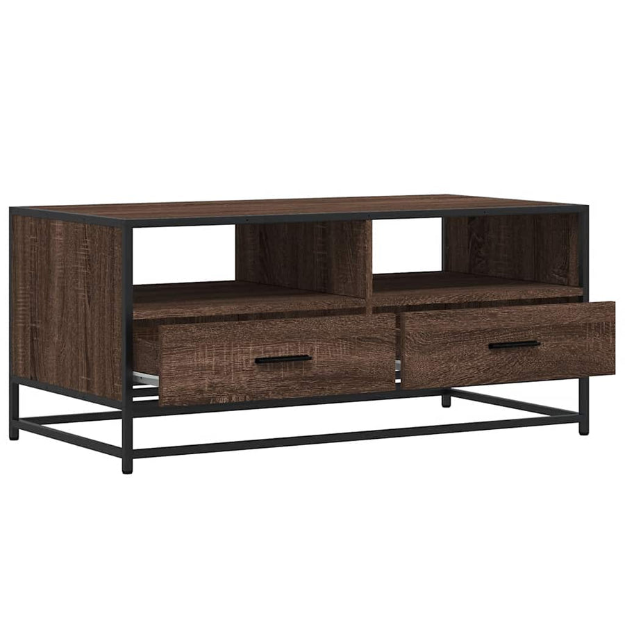 Salontafel 100x50x45 cm bewerkt hout en metaal bruin eikenkleur