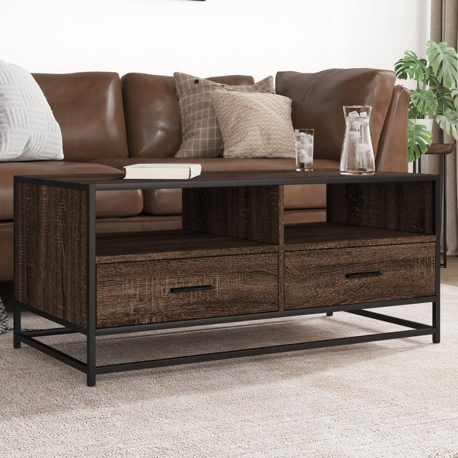 Salontafel 100x50x45 cm bewerkt hout en metaal bruin eikenkleur