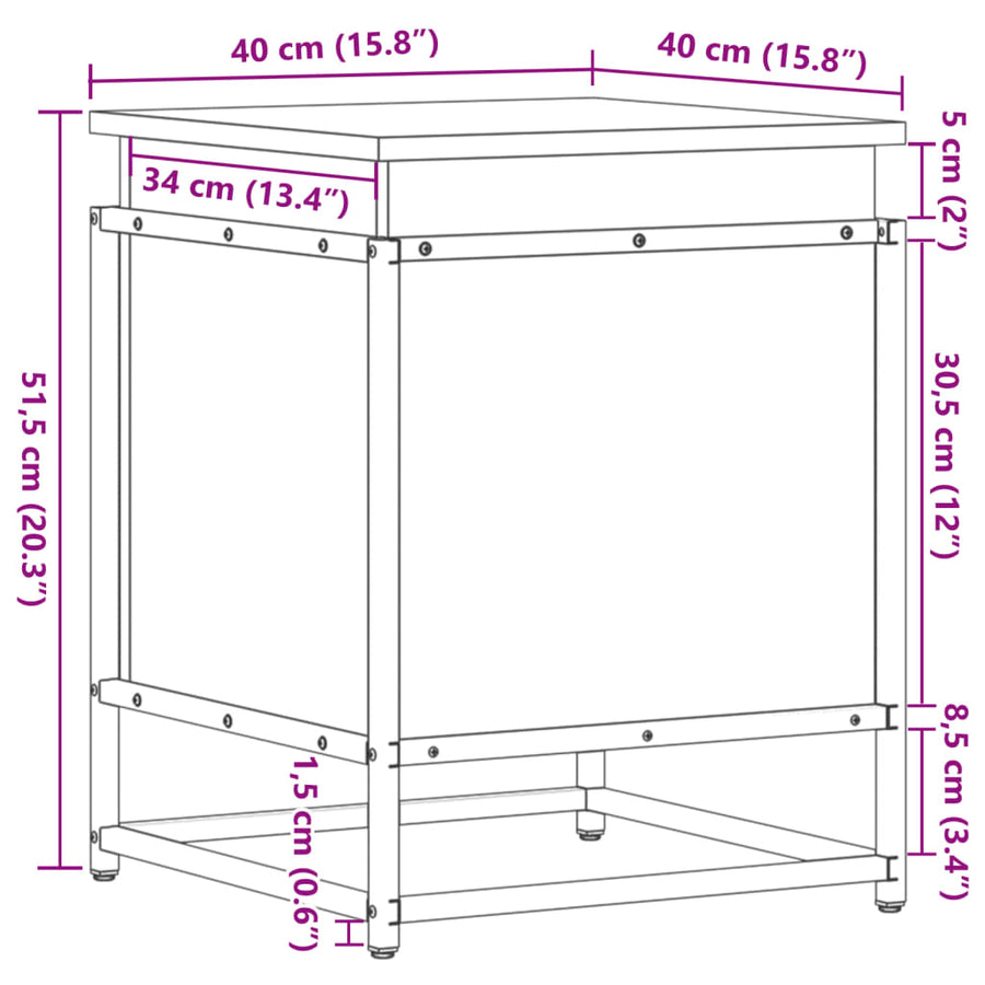 Opbergbox met deksel 40x40x51,5 cm bewerkt hout zwart
