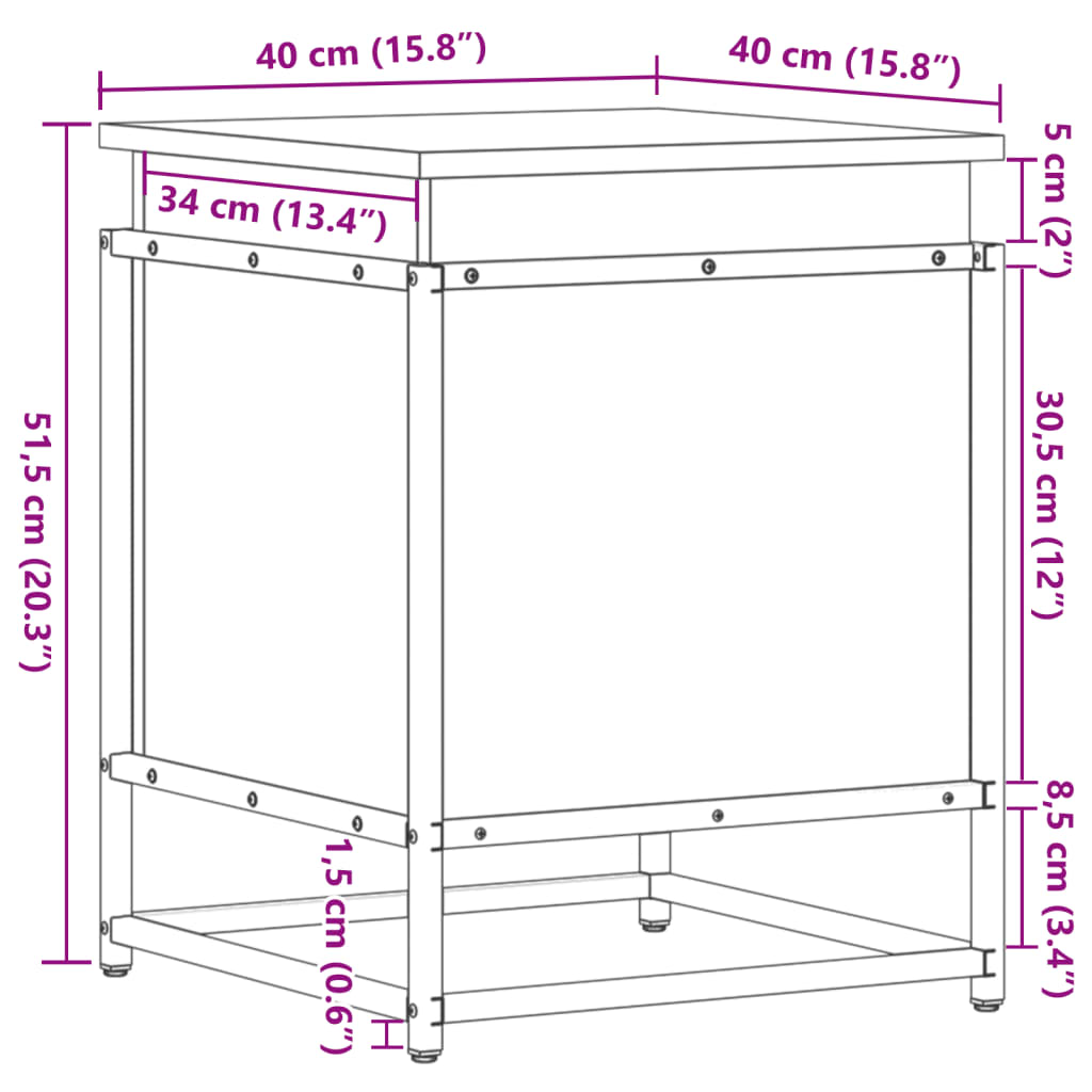 Opbergbox met deksel 40x40x51,5 cm bewerkt hout gerookt eiken