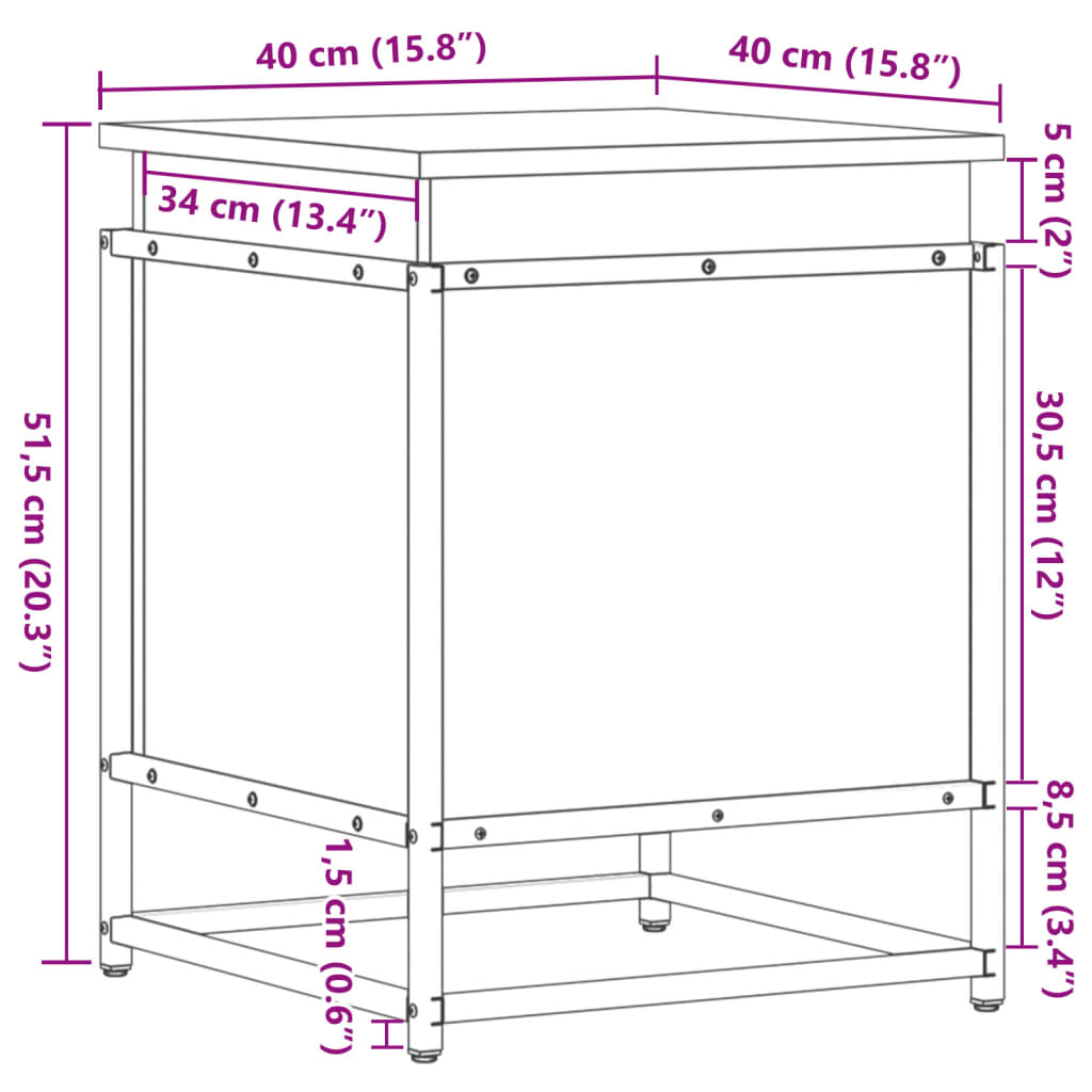 Opbergbox met deksel 40x40x51,5 cm bewerkt hout grijs sonoma