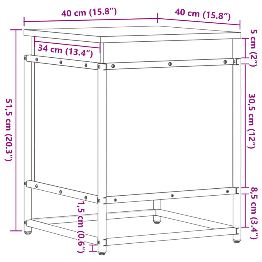 Opbergbox met deksel 40x40x51,5 cm bewerkt hout grijs sonoma