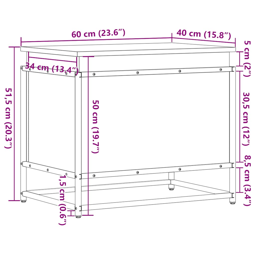 Opbergbox met deksel 60x40x51,5 cm bewerkt hout sonoma eiken