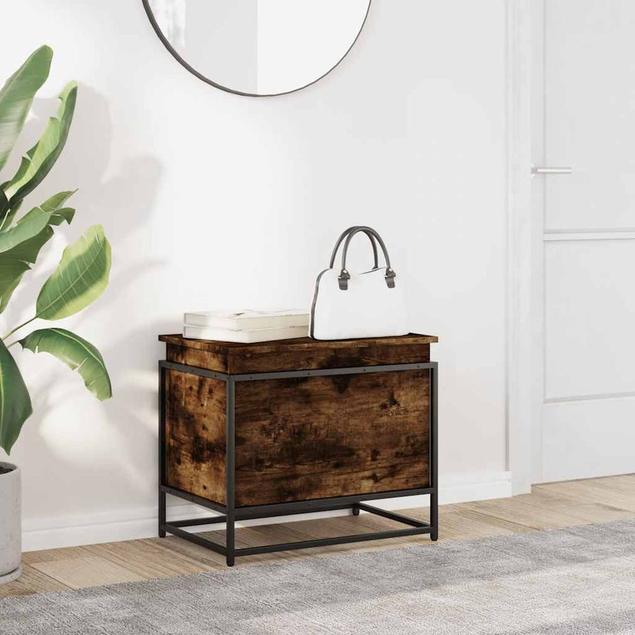 Opbergbox met deksel 60x40x51,5 cm bewerkt hout gerookt eiken