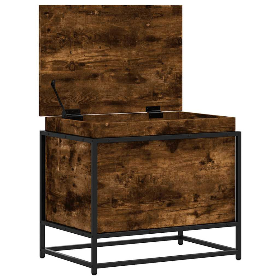 Opbergbox met deksel 60x40x51,5 cm bewerkt hout gerookt eiken