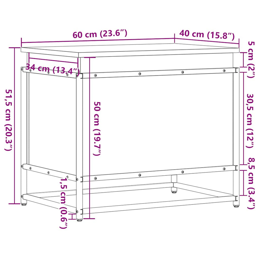 Opbergbox met deksel 60x40x51,5 cm bewerkt hout grijs sonoma