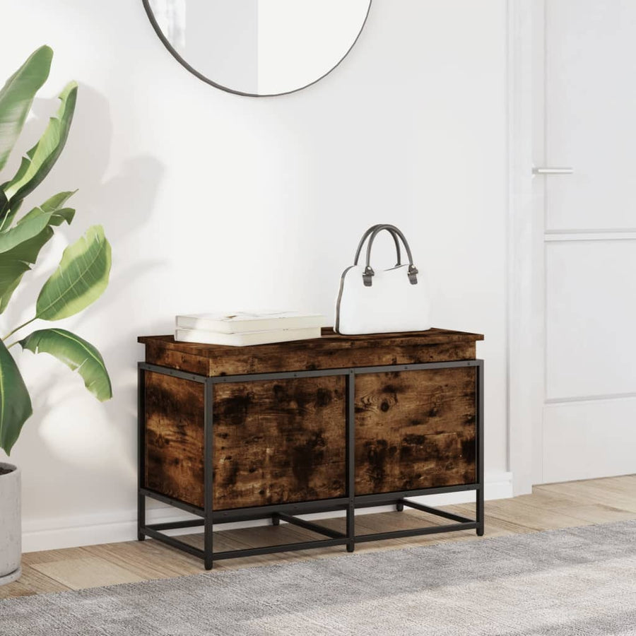 Opbergbox met deksel 80x40x51,5 cm bewerkt hout gerookt eiken