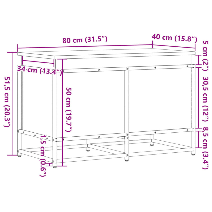 Opbergbox met deksel 80x40x51,5 cm bewerkt hout gerookt eiken
